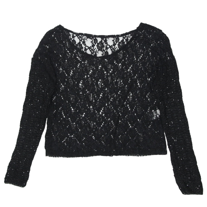 Ladies Black Long Sleeve Mesh Top