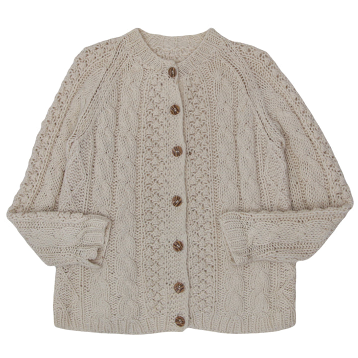 Ladies Handmade Italian 100% Wool Cable Knit Cardigan - Natural Beige