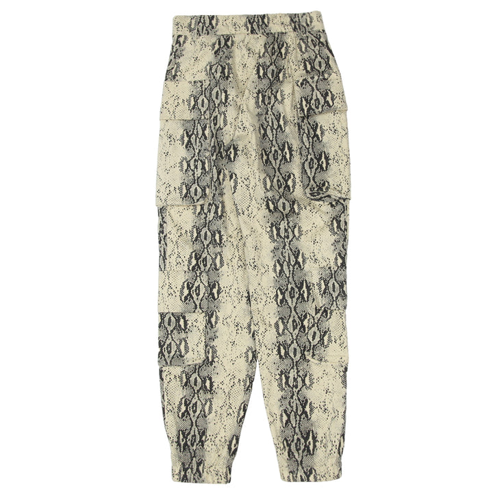 Ladies High Waisted Snakeskin Print Cargo Jogger Pants