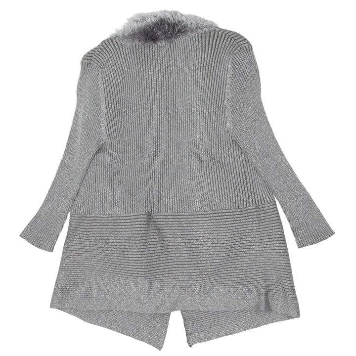 Ladies Lauren Michelle Silver Metallic Fluff Open Cardigan