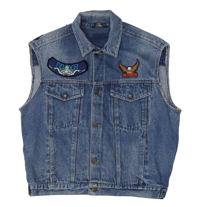 Mens Patched Full Button Denim Vest