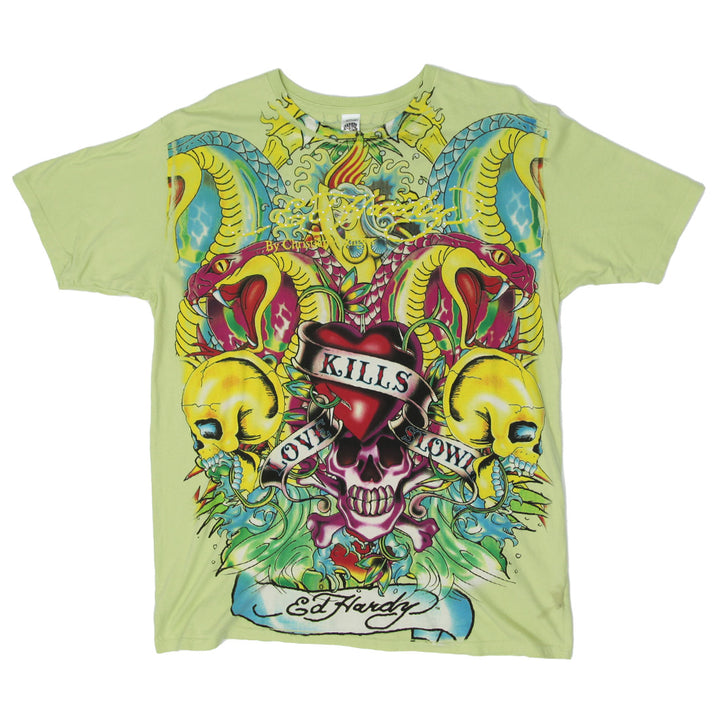 Mens Y2K Ed Hardy Love Kills Slowly Graphic Skull T-Shirt