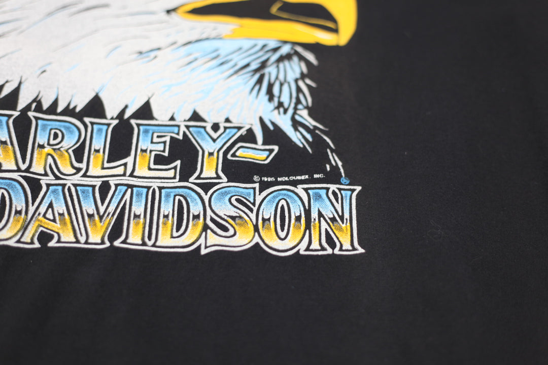 1990 Vintage Harley Davidson Bald Eagle T-Shirt Made In USA Black Nutmeg Mills XL