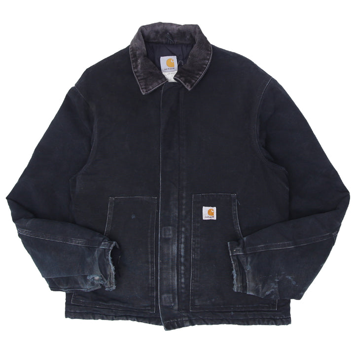 Mens Carhartt J02-BLK Quilted Lined Workwear Jacket Distressed