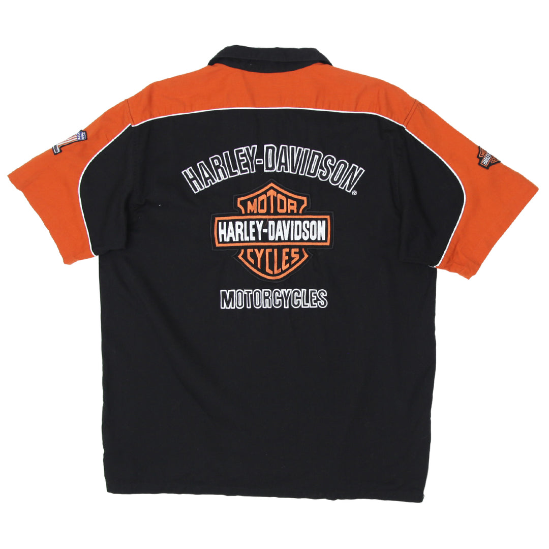 Mens Harley Davidson MotorClothes Black/Orange Embroidered Shirt