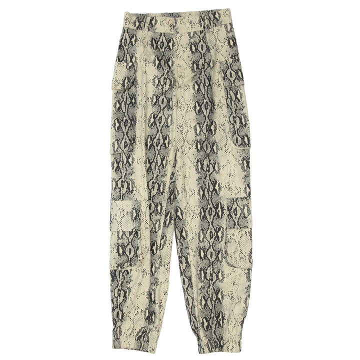 Ladies High Waisted Snakeskin Print Cargo Jogger Pants