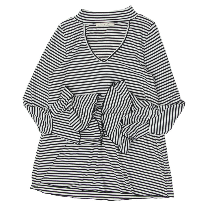 Ladies Stripe Bell Sleeve Choker Top