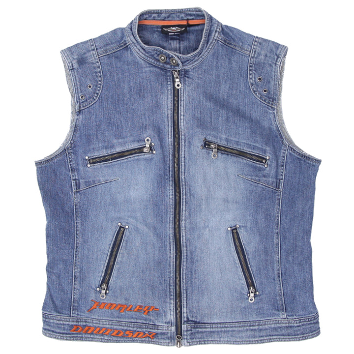 Mens Harley Davidson Embroidered Sleeveless Customized Denim Jacket