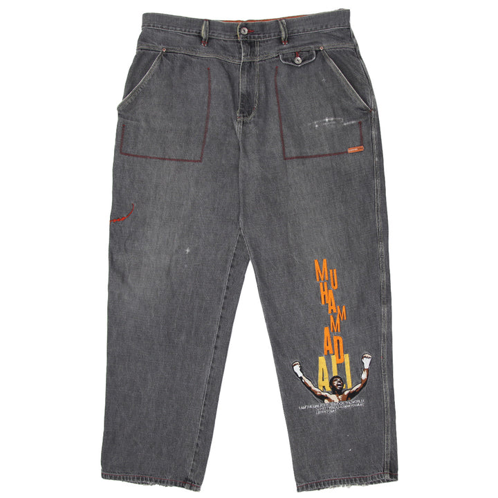 Mens Y2K Muhammad Ali Embroidered Platinum Fubu Jeans