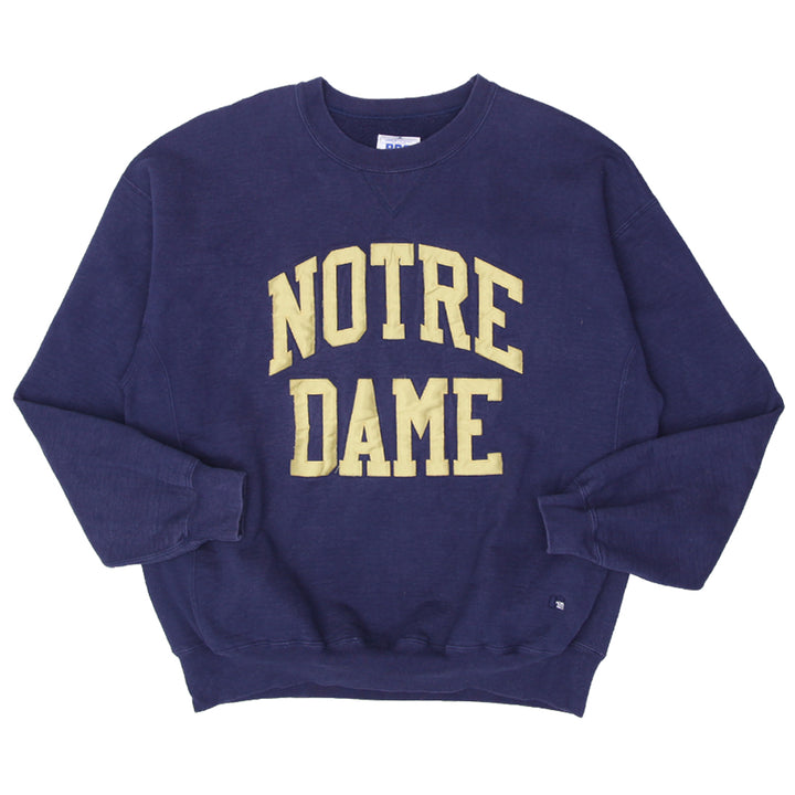 Vintage Notre Dame Crewneck Sweatshirt Pro Cotton by Russell Made In USA XL, Navy Blue