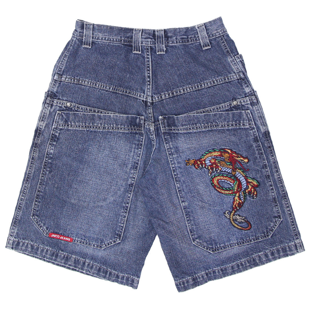 Mens Y2K JNCO Jeans Dragon Embroidered Denim Jorts