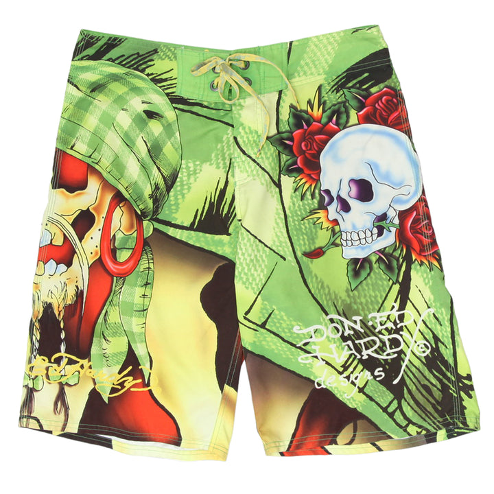 Mens Don Ed Hardy Skull Roses Surf Shorts