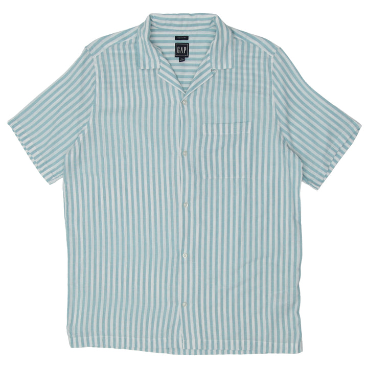 Mens Gap Made In Linen Striped Short Sleeve Shirt