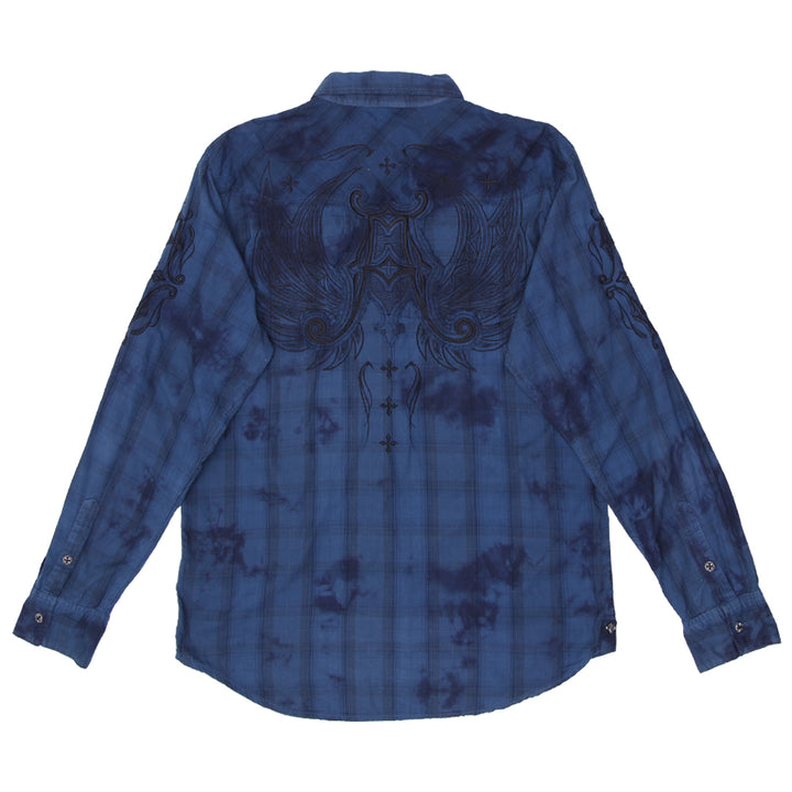 Mens Y2K Affliction Plaid Embroidered Long Sleeve Shirt