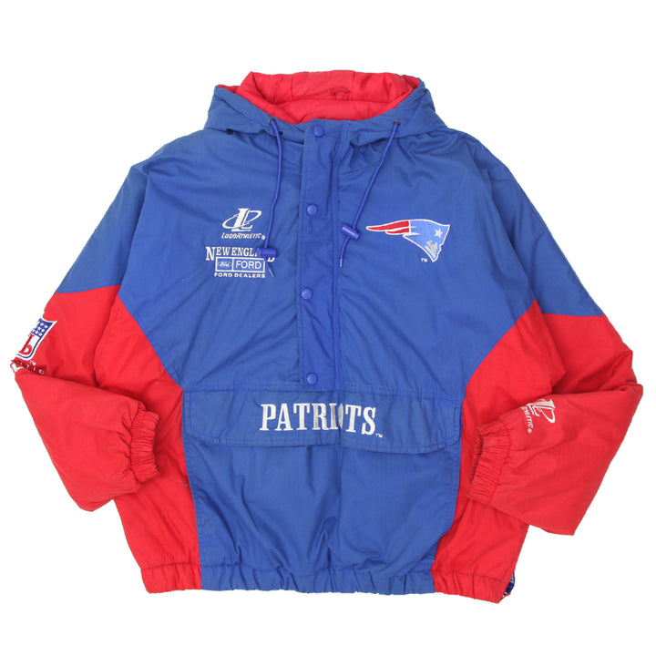 Vintage Logo Athletic NFL New England Patriots 1/2 Zip Hooded Quilted Jacket