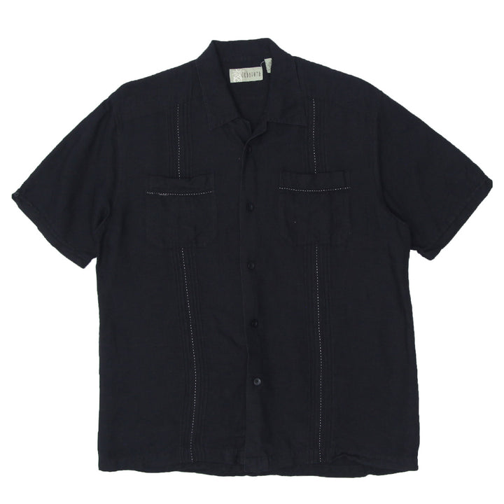 Mens Cubavera Black Linen Short Sleeve Pocket Shirt