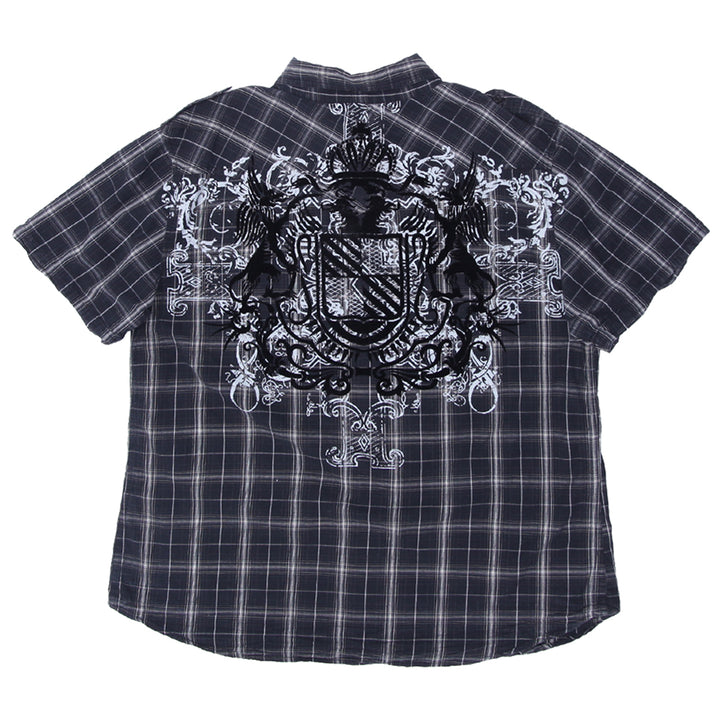 Mens Y2K Machine Plaid Velvet Felt Print Shirt