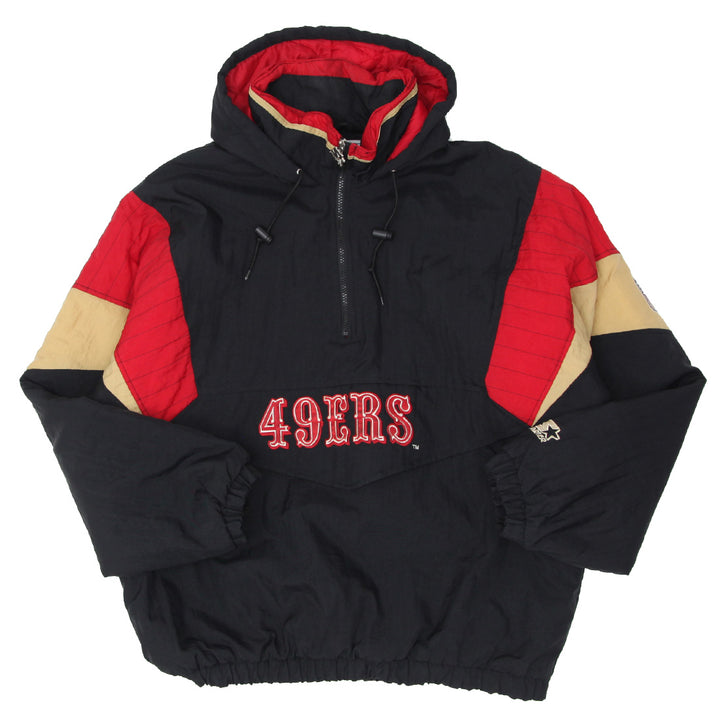 Vintage Starter San Francisco 49Ers Quarter Zip Quilted Hooded Jacket