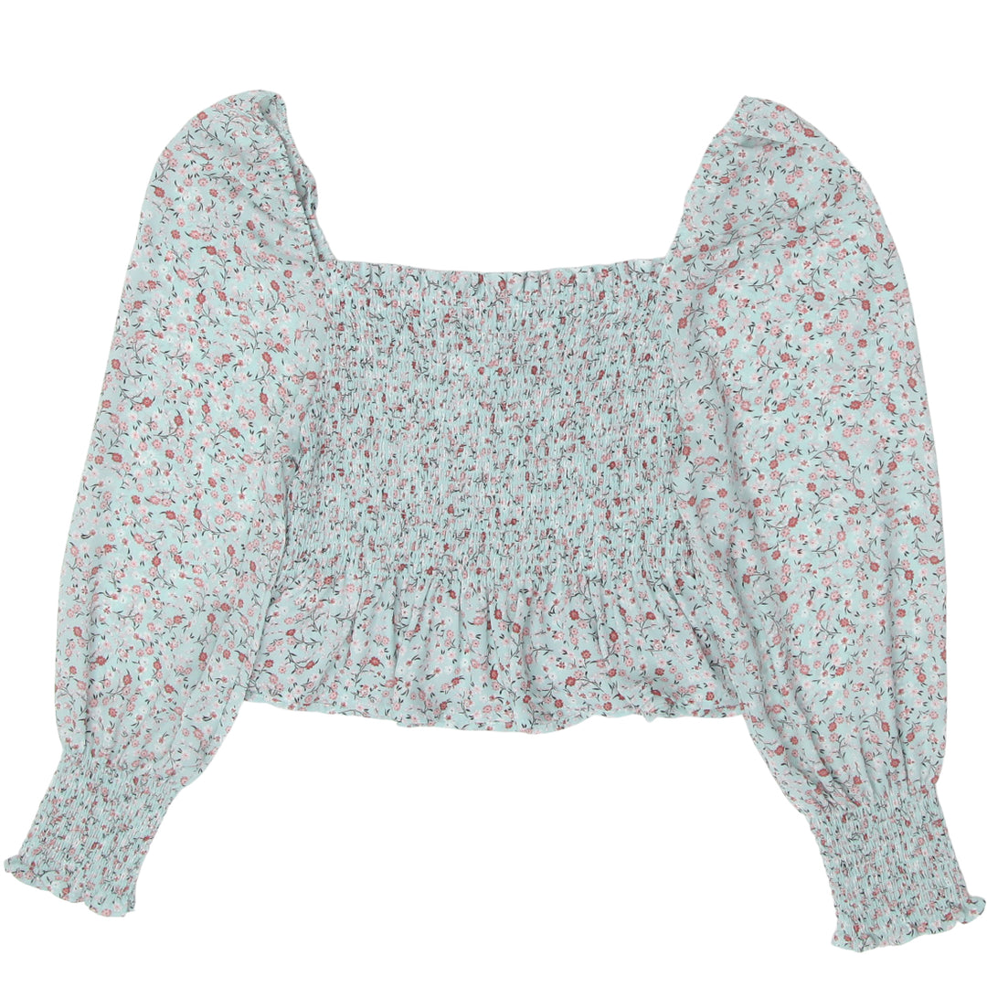 Ladies Floral Smocked Long Sleeve Crop Top