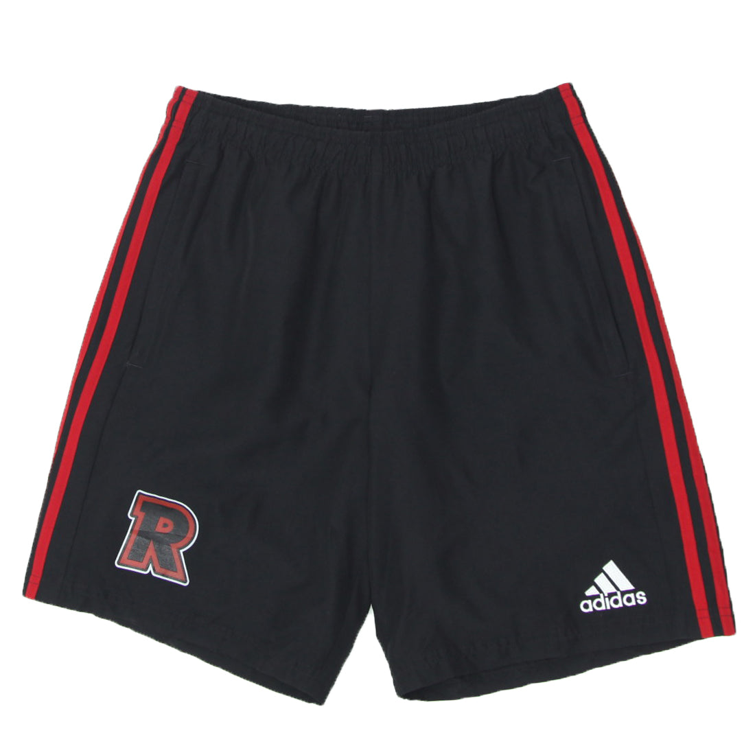 Black adidas shorts with red stripes sale