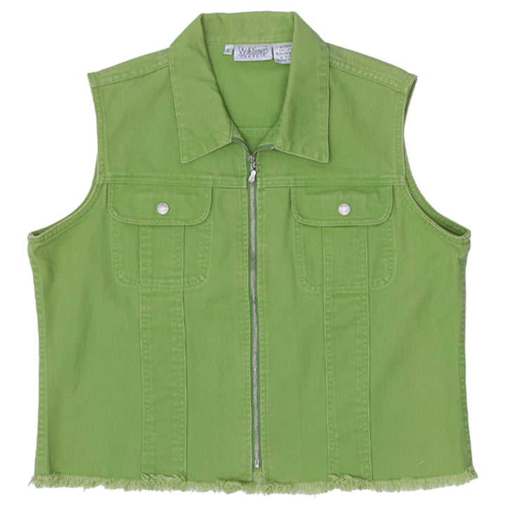 Ladies Willi Smith Classic Full Zip Denim Vest Green