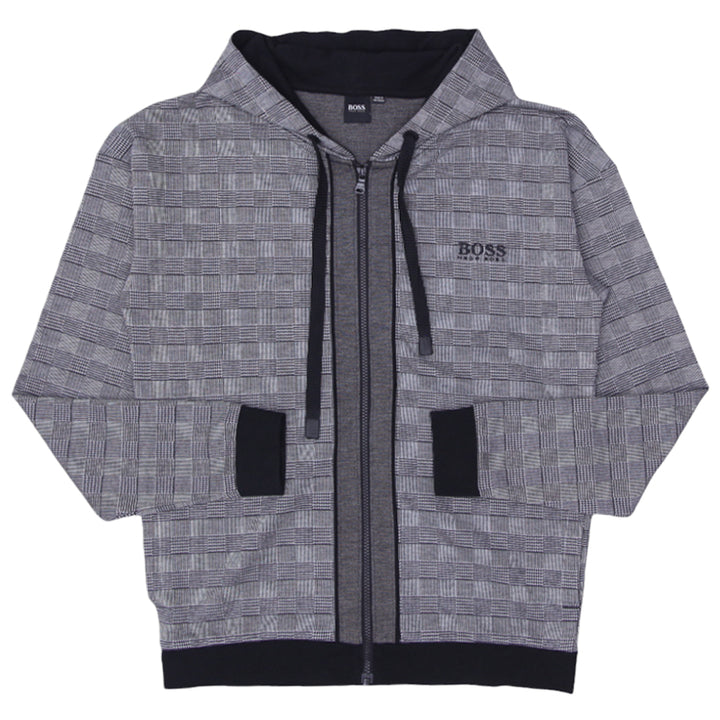 Mens Hugo Boss Plaid Gray Full Zip Hoodie