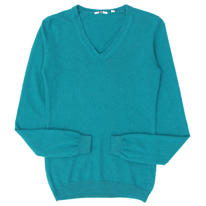 Ladies Uniqlo V-Neck 100% Cashmere Sweater Green