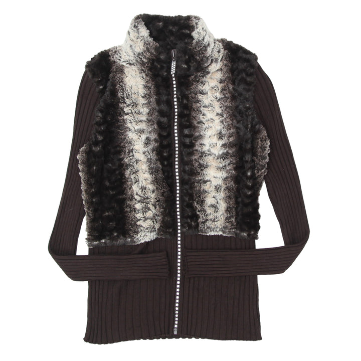 Y2K Faux Fur Full Zip Sweater Top