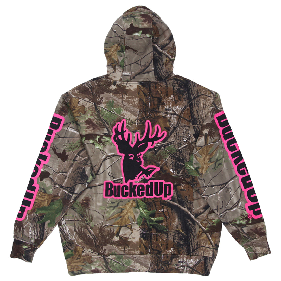 Mens Bucked Up Realtree Forest Camo Pullover Hoodie