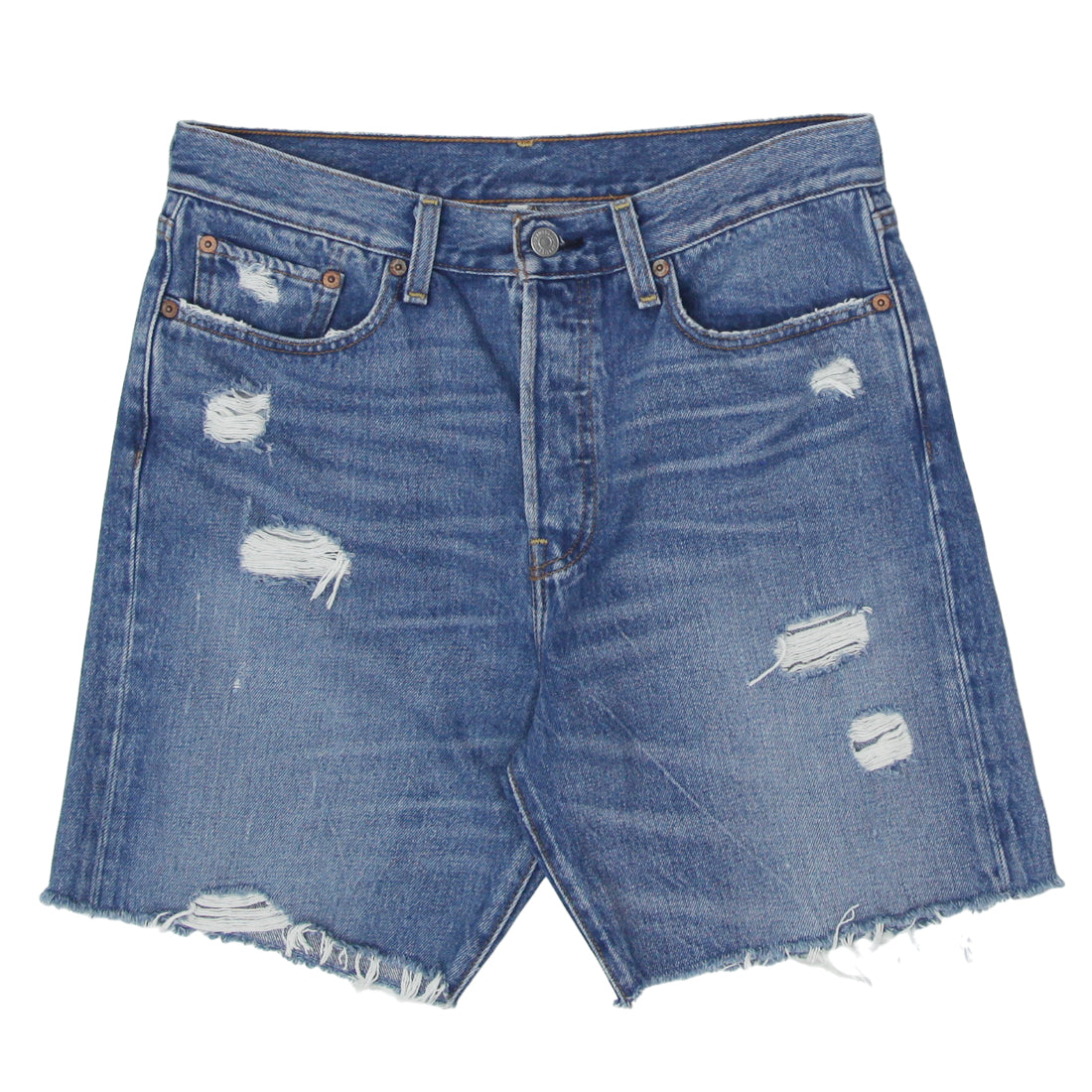 Ladies Levi Strauss Button Fly Ripped Denim Shorts Fashion Rerun Vintage
