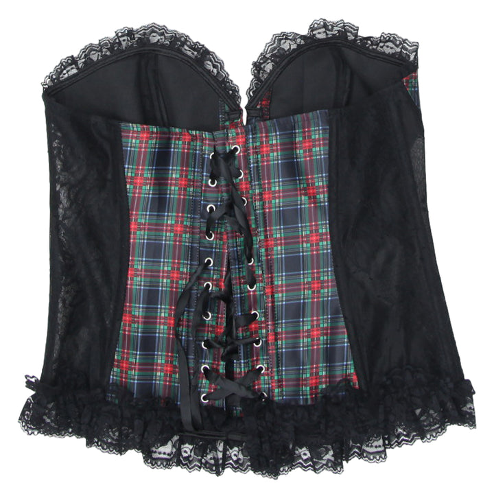 Y2K Plaid And Lace Strapless Corset
