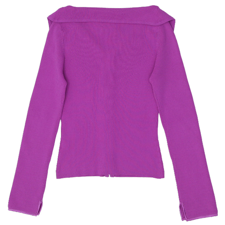 Y2K Purple Zip-Up Sweater Wide Collar Long Sleeve