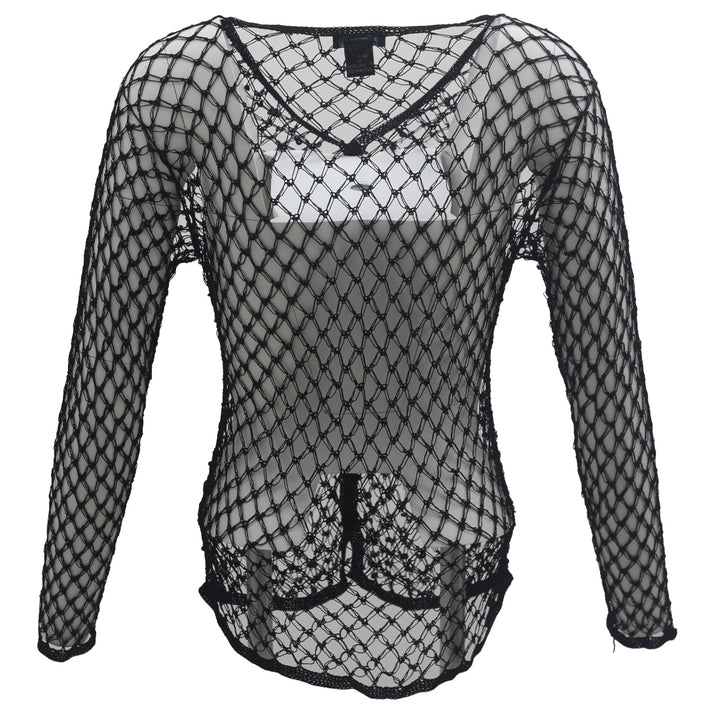 Ladies Black Mesh Long Sleeve Button Cover Ups