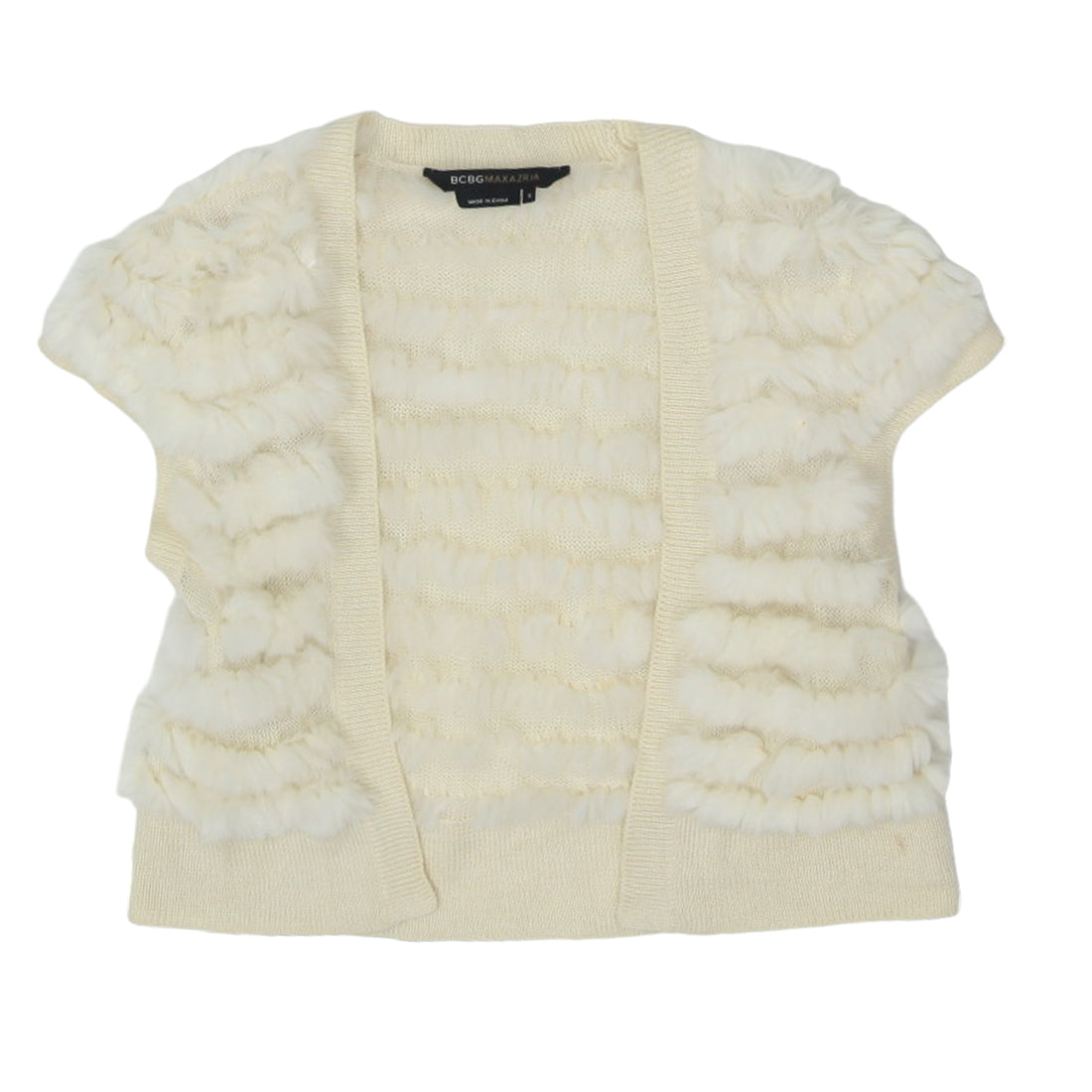 Ladies BCBG Rabbit Fur White Short Sleeve Cardigan Fashion Rerun