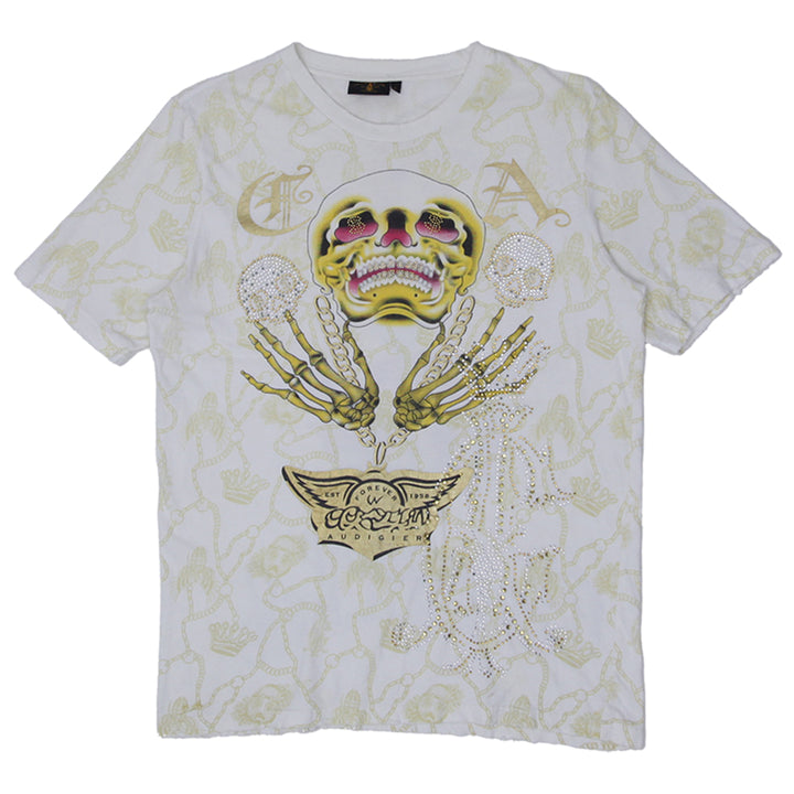 Mens Y2K Christian Audigier Charmed Life Skull Stoned AOP T-Shirt