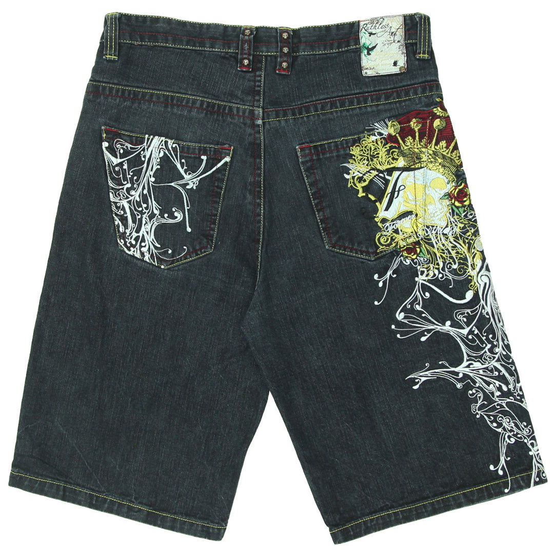 Mens Y2K Ruthless Art Embroidered Denim Jorts