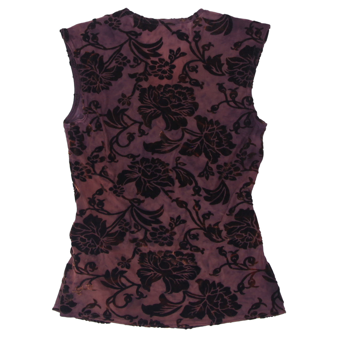 Y2K Suzy Sheir Floral Velvet Felt Sleeveless Top