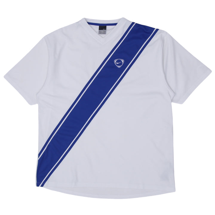 Mens Nike Embroidered Blue / White V-Neck T-Shirt