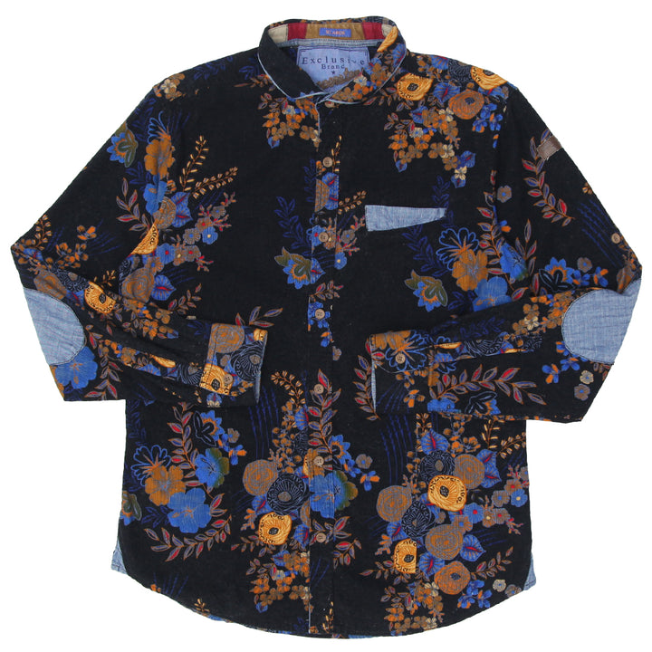 Mens Floral Print Corduroy Long Sleeve Shirt