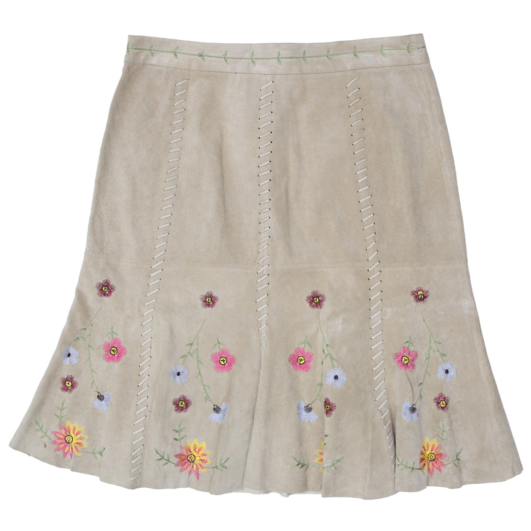 Y2K Boston Proper Embroidered Suede Leather Skirt