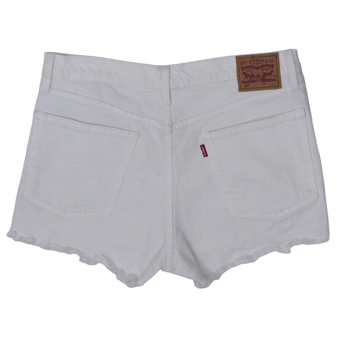 Ladies Levi Strauss 501 White Ripped Denim Shorts