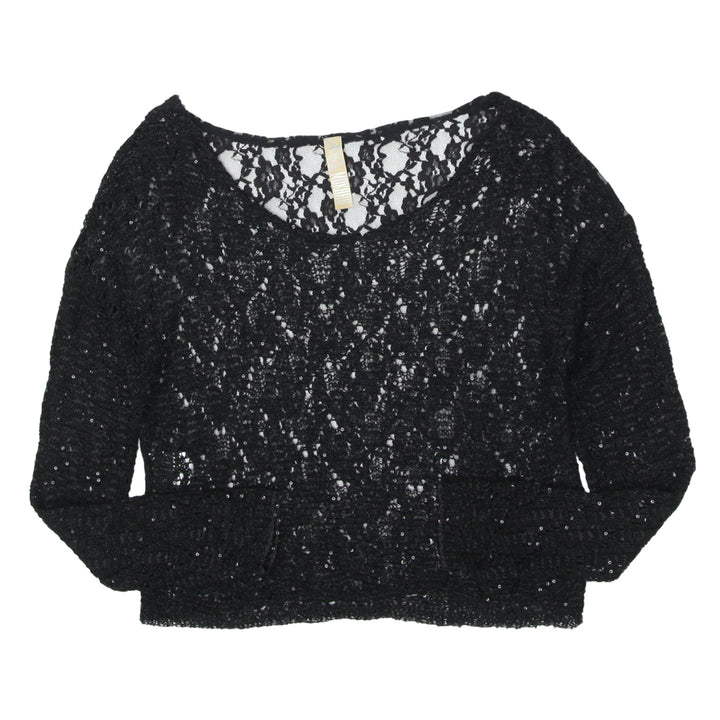 Ladies Black Long Sleeve Mesh Top