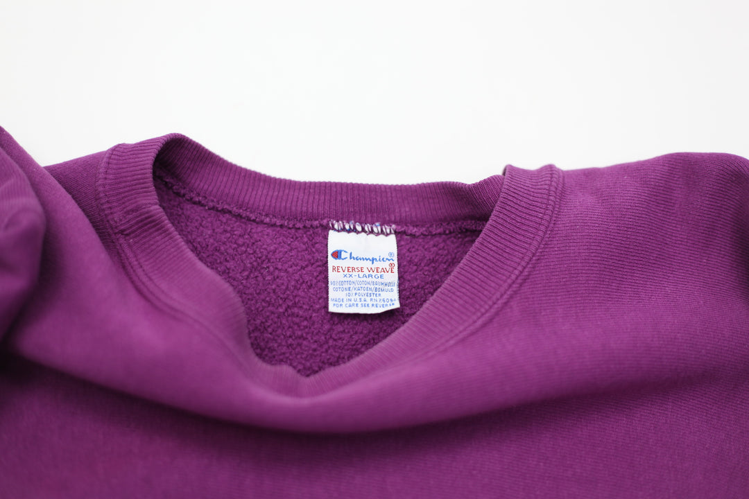 Vintage Champion Reverse Weave Embroidered Purple Sweatshirt Made In USA