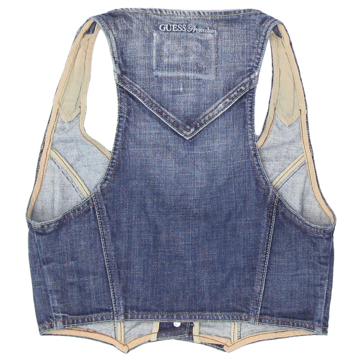 Y2K Guess Premium Faded Denim Vest, Button-Up, Stretch, Size S/M