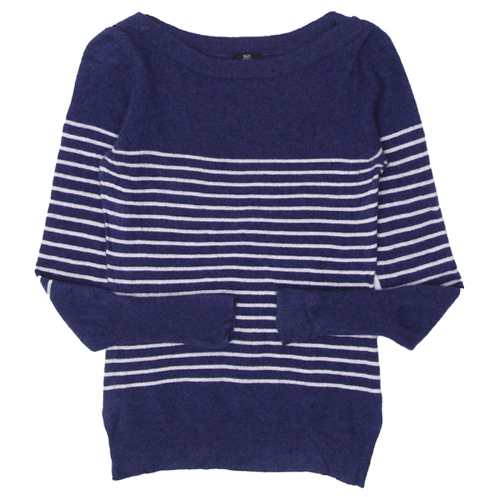 Ladies F&F Boat Neck Stripe 100% Cashmere Sweater