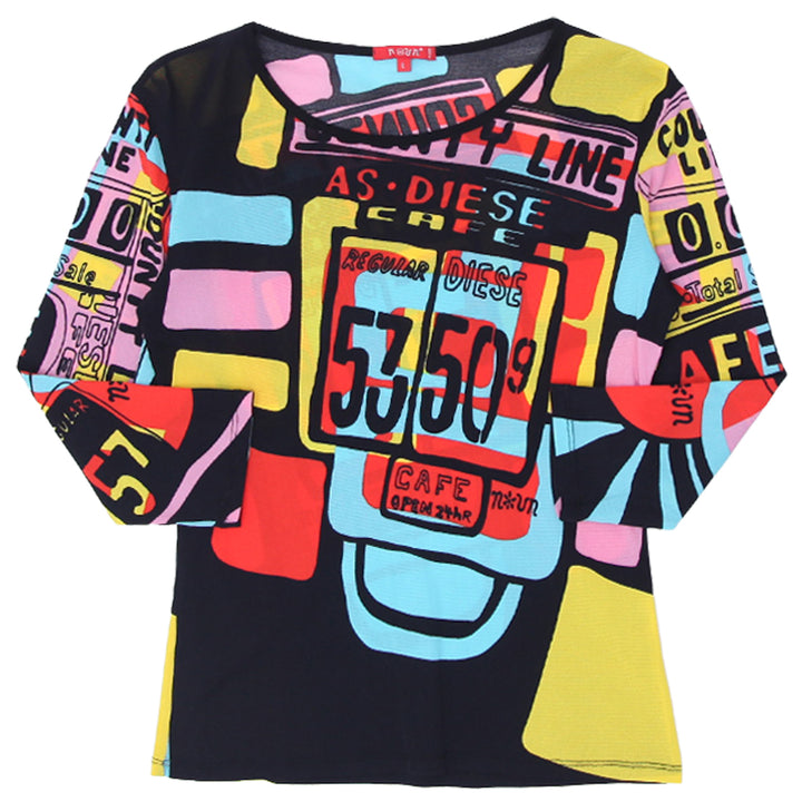 Y2K Ladies All Over Print Long Sleeve Mesh Top