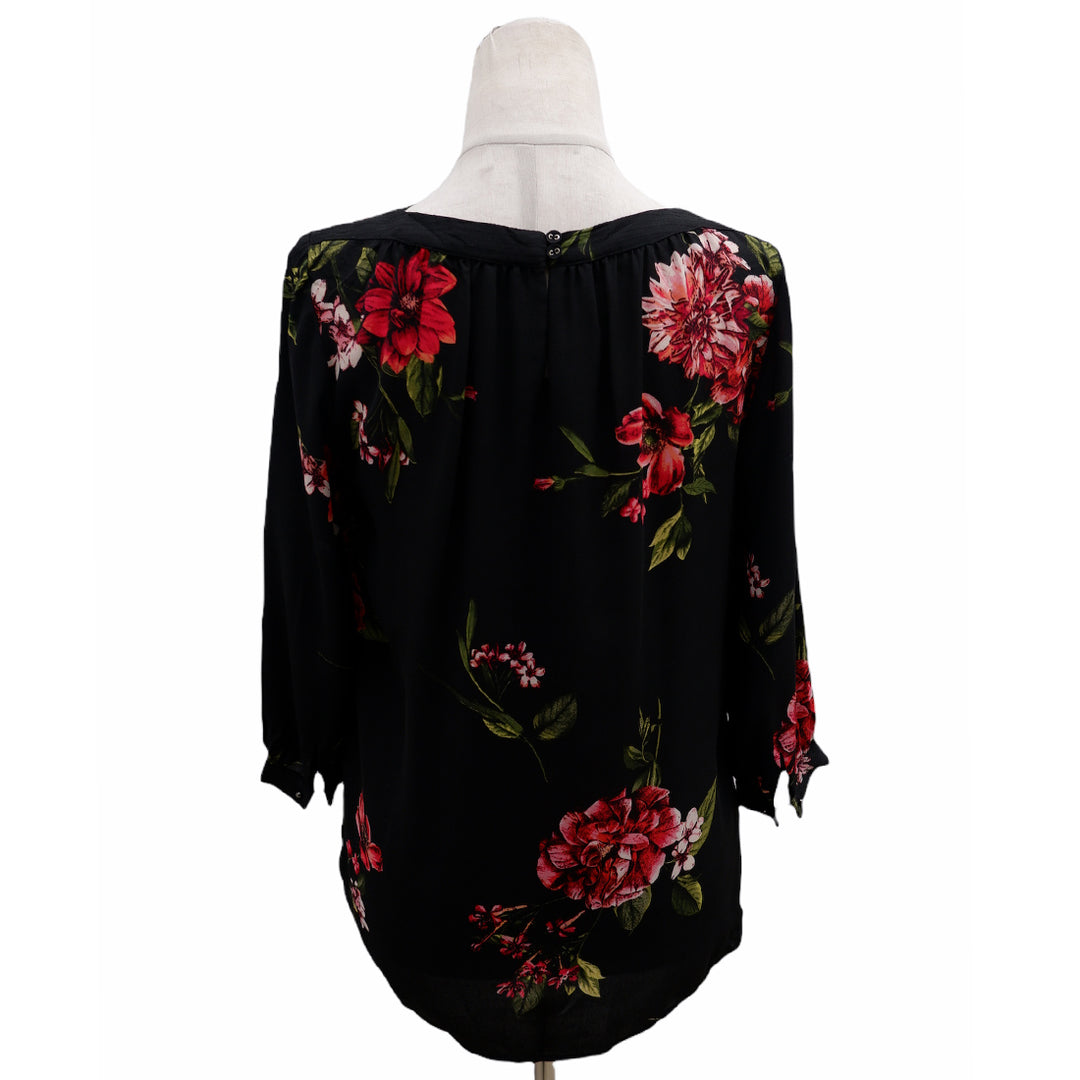 Ladies Reitmans Black Floral Long Sleeve Blouse