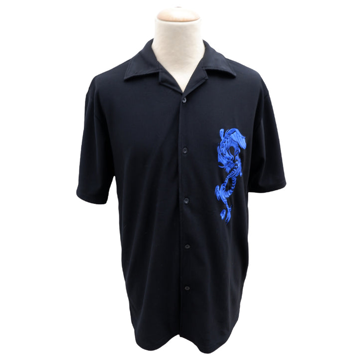 Vintage Mens Embroidered Dragon Short Sleeve Button Shirt