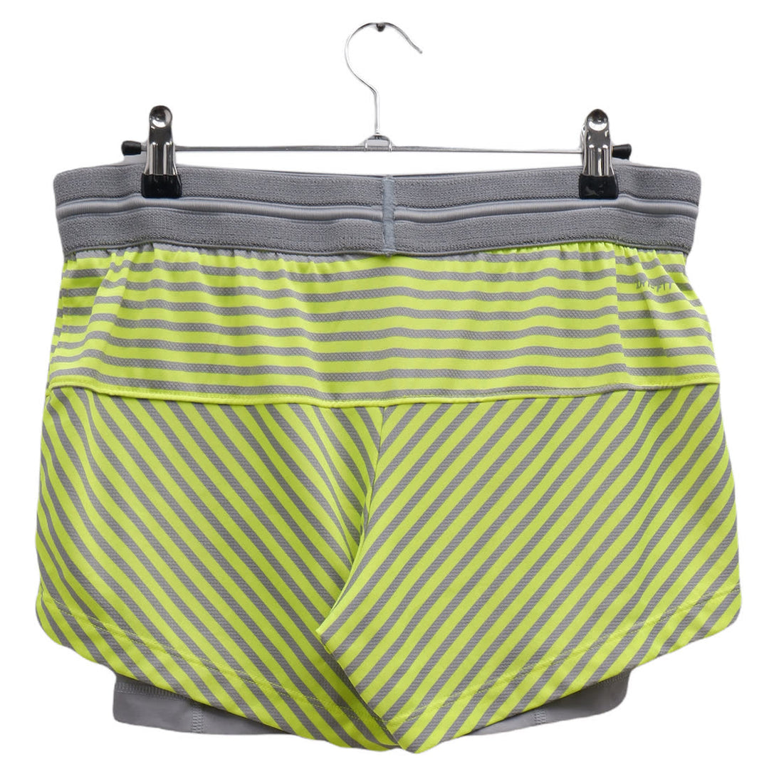 Ladies Nike Neon Green Gray Stripe Sports Shorts