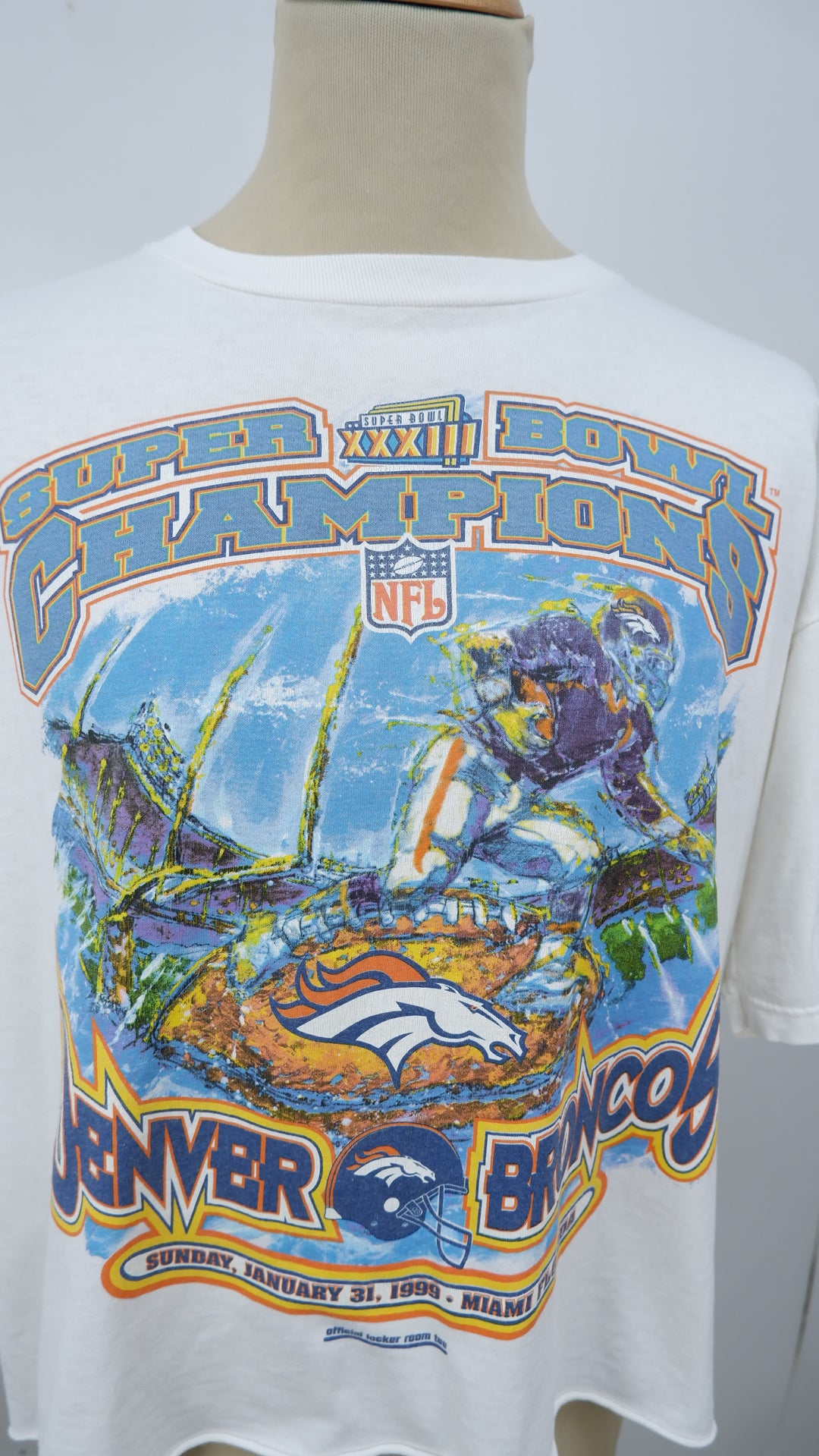 Starter 1999 Denver Broncos Super Bowl Champions VNTG Locker Room Custom Crop T-Shirt Made In USA